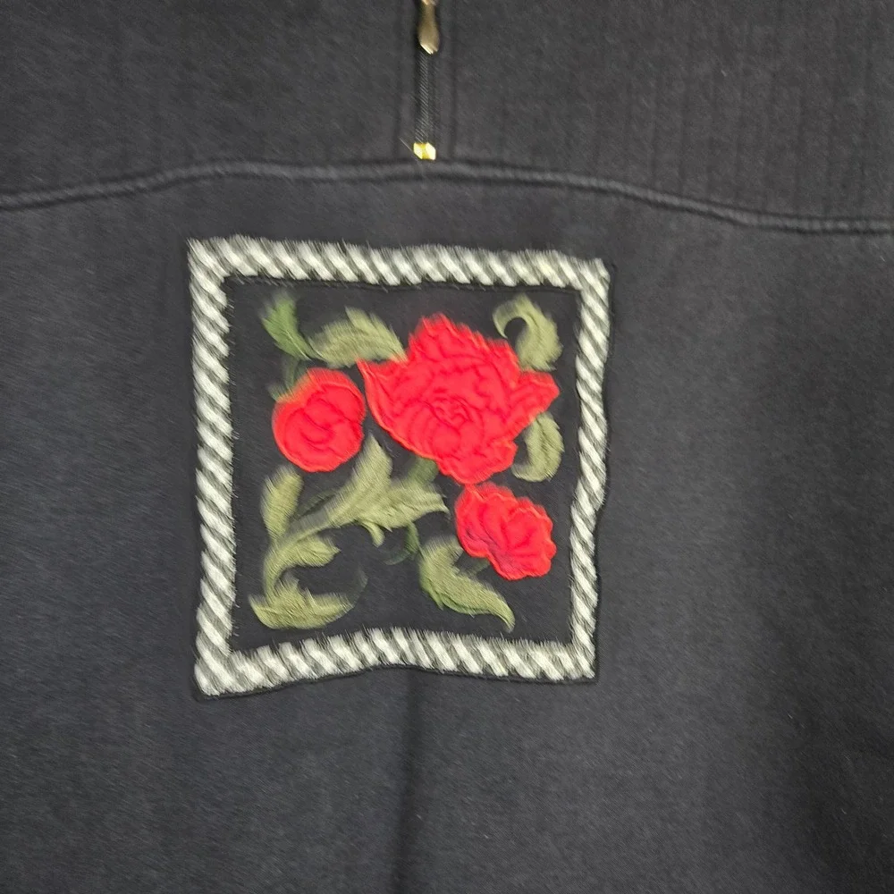 Vtg 90s 1/4 Zip Peter Pan Collar Gingham Granny Cottage Sweatshirt Medium‎ 10 12